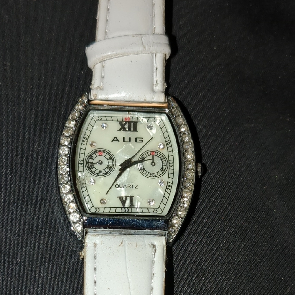 Women's White Quartz Watch with Crystal Accents